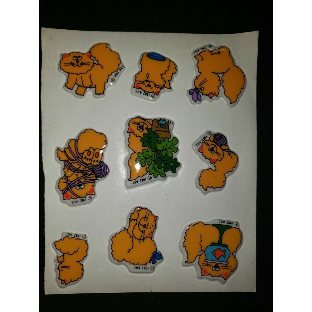 Vintage Comic Cat Antics 1982 AGC Character Puffy Sticker Sheets‎  New Old Stock